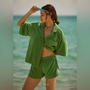 NWT By Anthropologie Green Terry Shorts Sizes L & XL